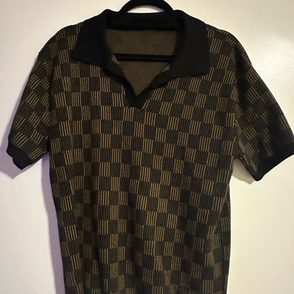 Dandy Del Mar Retro Checkered Polo Shirt in Black and Brown